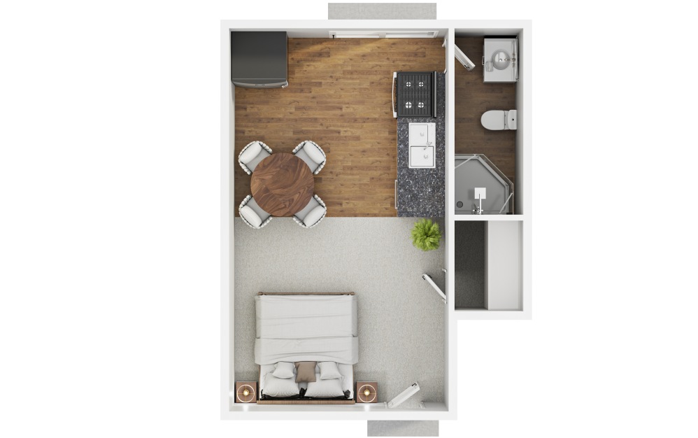 S1 - Studio floorplan layout with 1 bathroom and 300 square feet (3D)