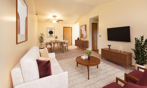 a living room with a couch and a tv